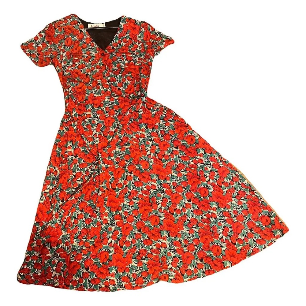Louche Red and Green Floral Midi Dress